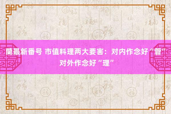 蘭最新番号 市值料理两大要害：对内作念好“管” 对外作念好“理”